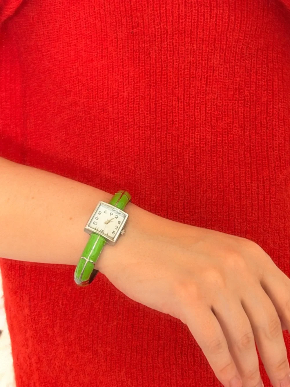 American Vintage Green Enamel Square Silver Women’s Watch Unique Find